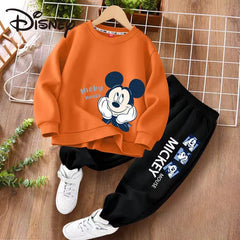 Autumn Baby Girl Boy Clothes Set Children Disney Mickey Printing Sweatshirt Top and Pants Bottom Two Piece Suit Cotton Tracksuit