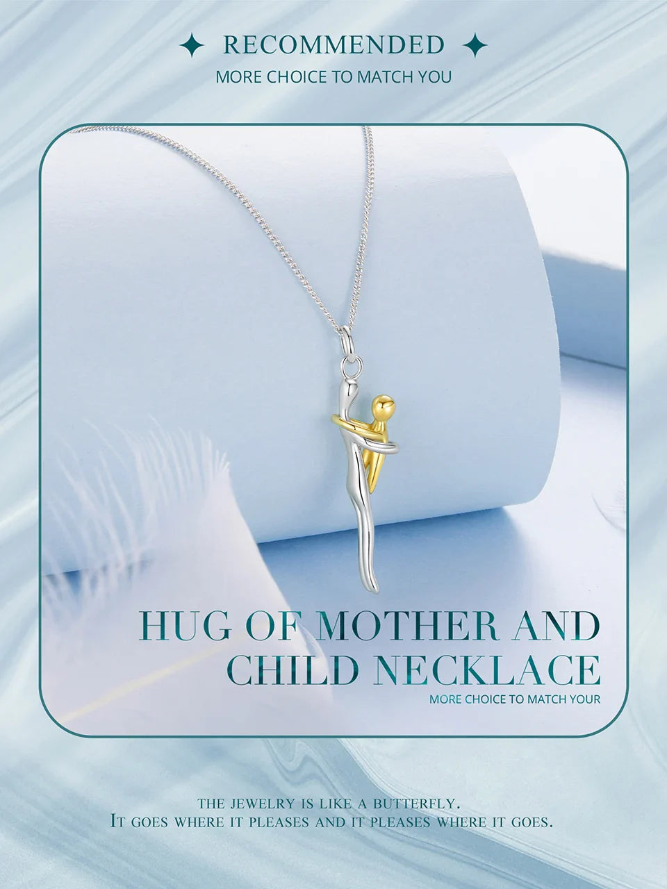 WOSTU Real 925 Sterling Silver Hug Embrace Pendant Necklace Silver Gold Two-tone Mom & Child Pendant Family Gift Mom Jewelry