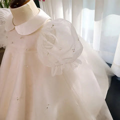 Fashion Baby Girl Princess Pearl Dress Puff Sleeve Infant Toddler Child White Vestido