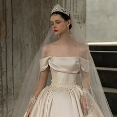 White Bridesmaid Dresses: Off The Shoulder Short Sleeve Strapless Neck Lace Up Back