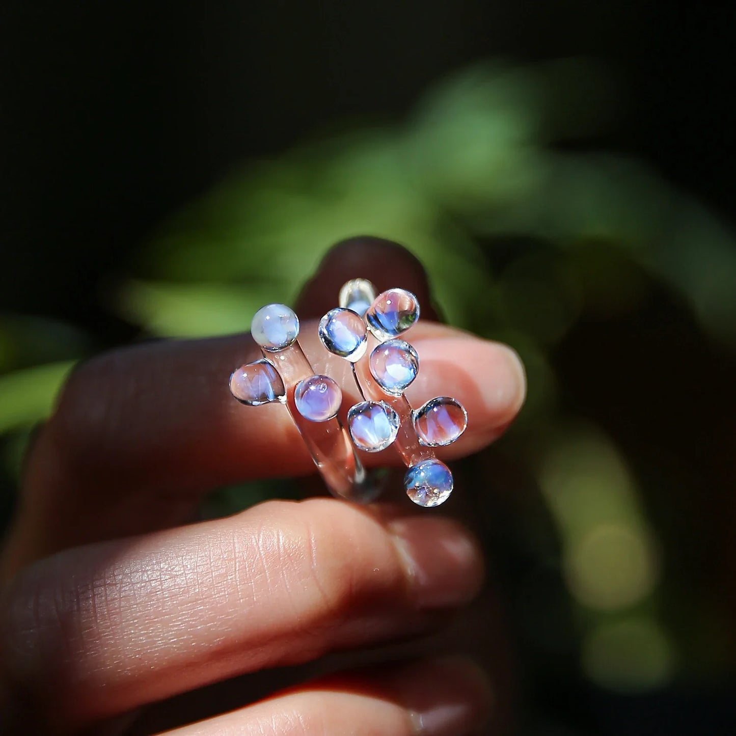 1pc Handcrafted Rainbow Glass Dewdrop Ring Colorful ball Ring Couple's Personalized High-end Round Ring Women Party Jewelry