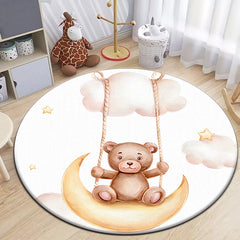 Sleep Bear HD Printed Cartoon Round Carpet for kids Living Room Rugs Camping Picnic