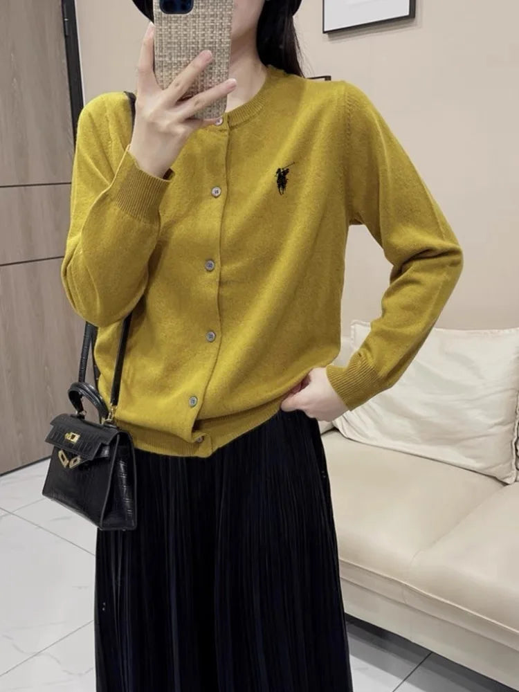 Autumn/Winter Women's Cashmere Embroidered Cardigan Women's O-neck