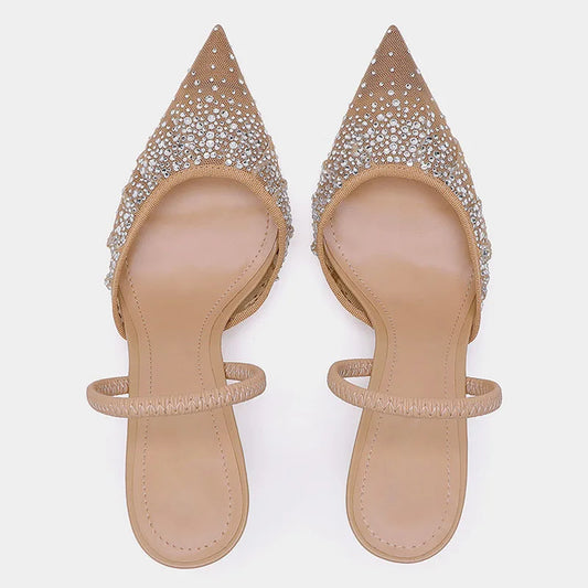 Women High Heeled Sandals Summer Fashion Mesh Rhinestone