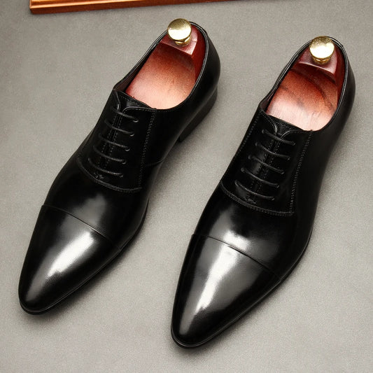 HNXC Pointed Toe Dress Oxford Shoes For Men Wedding Formal Black Brown