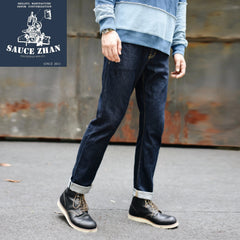Mens Jeans Sanforized Selvedge Denim Jeans for man Indigo and Black Jeans
