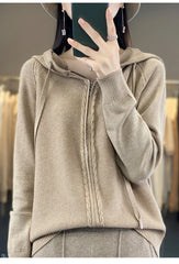 autumn and winter hooded cardigan women's knitted top loose sweater casual