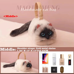 Women Exquisite Shoulder Underarm Bags Siamese Cat Bag Plush Cute Plush