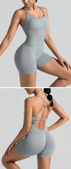 Yoga Cross Backless Fitness Jumpsuit Woman One Piece Running Workout Sleeveless