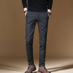 Male Suit Trousers Gray Plaid Check Straight Clothing Premium Men's