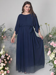 Plus Size Long Dresses Elegant Loose Half Sleeved Round Neck Maxi Dresses