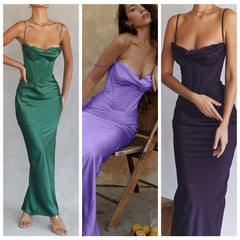 Evening Dresses: Maxi Bodycon Dress Women Party Dress Pink Satin Dress