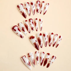 Long Almond Fake Nails Detachable French Ballet Halloween False Nails nail art Full Cover