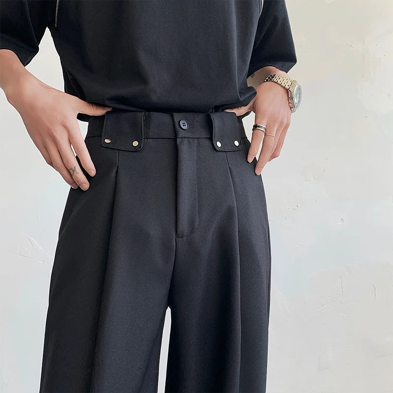 Suit Pants Men Fashion Social Mens Dress Pants Korean Loose Straight Wide Leg Pants
