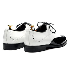 Formal Oxfords Shoes for Men White Black Real Cow Patent Leather Business