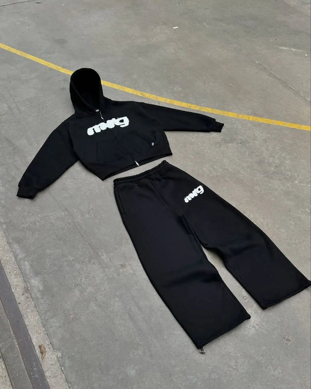 High street hip-hop letter pattern logo sportswear Harajuku retro couple casual set Gothic punk fashion hooded sweatshirt