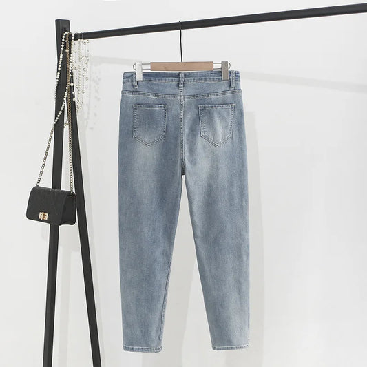 Autumn Plus Size Jeans Women Clothes Fashion High Waist Stretch Denim