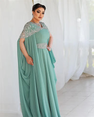 Evening Dresses: V-neck Celebrity Sequin Draped Chiffon Prom Dresses