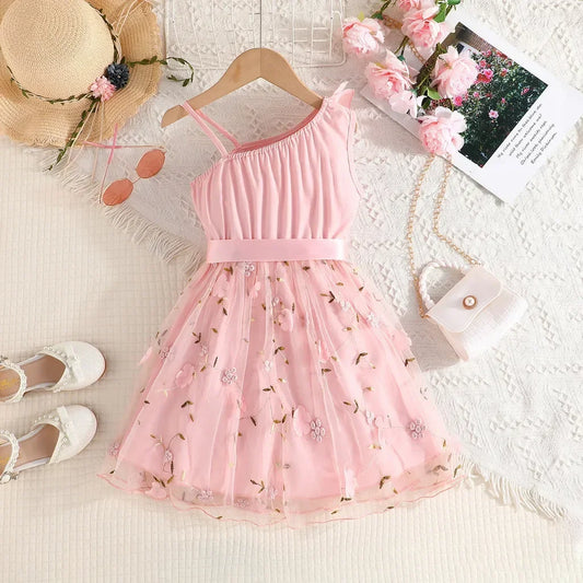 Dress For Kids 2-7 Years old Birthday Ruffled Embroidered Sleeveless Floral Princess