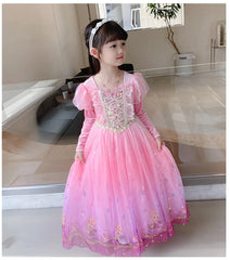 Girl Rapunzel Costume Tangled Long Sleeve Princess Dress Children Luxury Print Ball