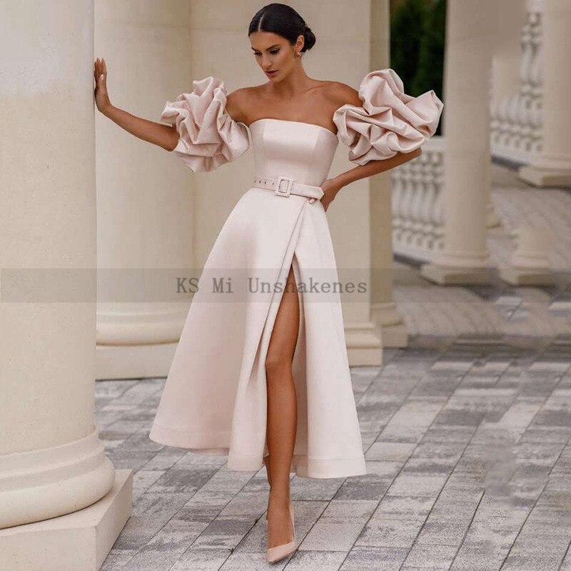White Bridesmaid Dresses: Wedding Dresses Detachable Puff Short Sleeve Bride Dress