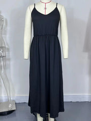 Plus Size Women's Cross border Product V-neck Sling Solid Color Dress