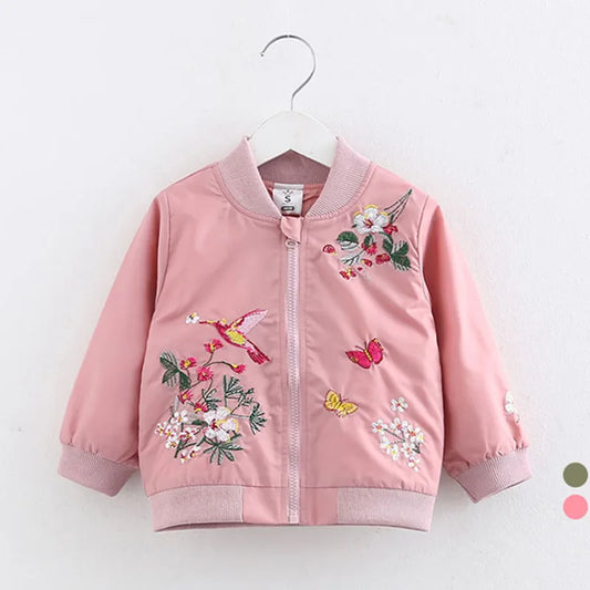 Autumn Fashion Children Outwear V-Neck Embroidery Flower Baseball Jacket For Kids