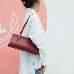 Women Shoulder Underarm Bag Split Leather Red Ladies Soft Handbag