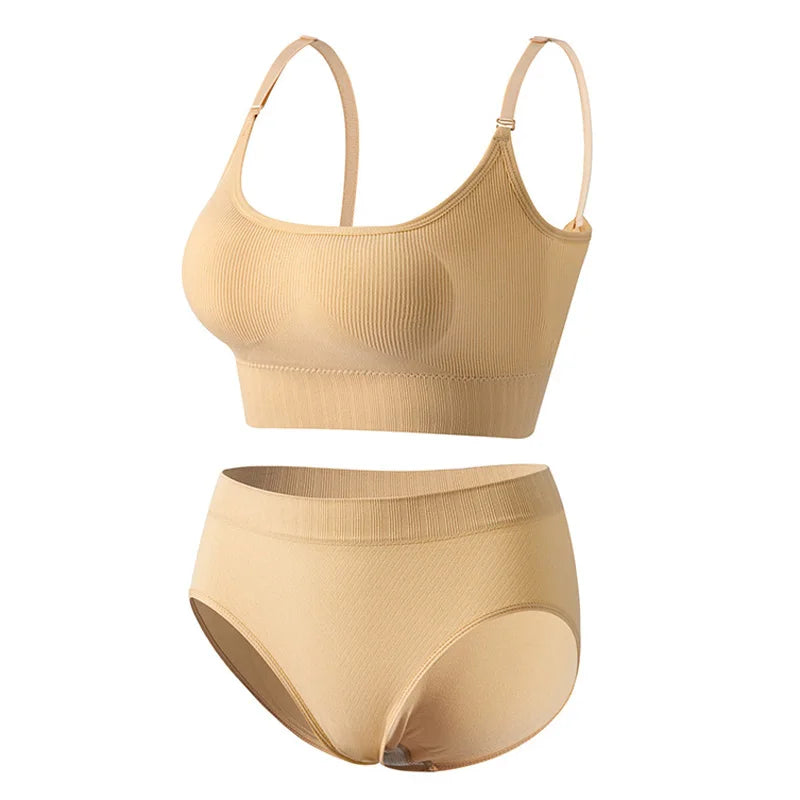 Women Seamless Bra Set Low Waist Panties Wire Free Bra Bralette