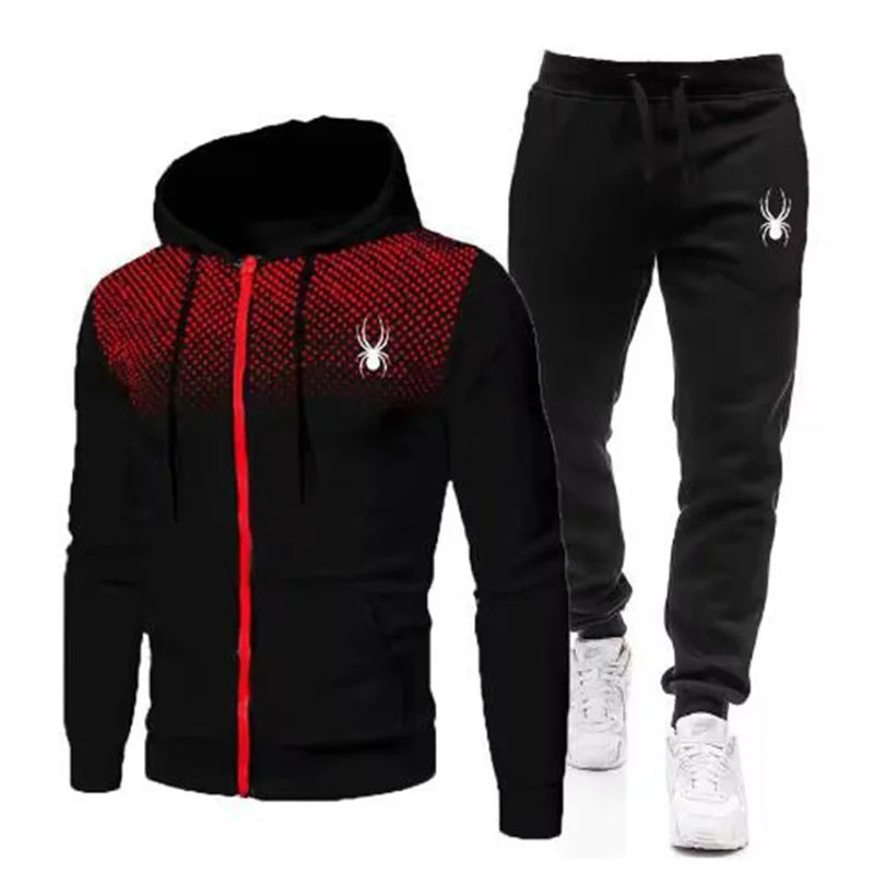 Spring And Autumn New Men's Set Casual Sportswear Printed Hooded Zipper Jacket + Trousers Two-piece Fashion Men's Clothing
