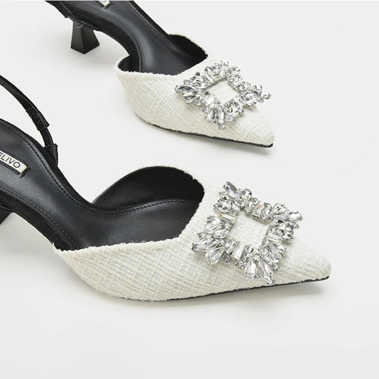Women Pumps Luxury Crystal Slingback High Heels Ladies Summer Sandals