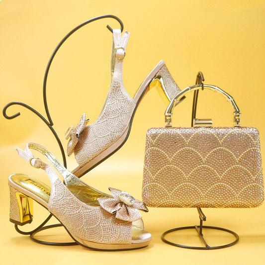 Matching Shoes and Bags: Wedding Shoes and Bag Set gold Color Italian Shoes