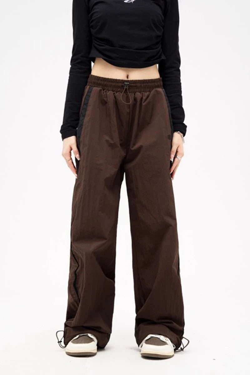 Y2k Women Wide Leg Cargo Pants Casual Streetwear Loose Drawstring Trousers