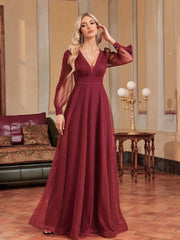 Homecoming Dresses: V-Neck Formal Evening Dresses Long Sleeve Cocktail Prom Dress