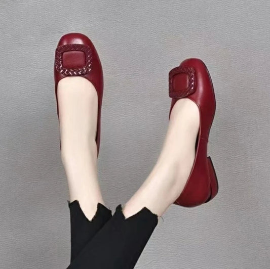 Soft Pu Leather Women's Low Heel Shoes Shallow Mouth All-match Comfortable Pumps
