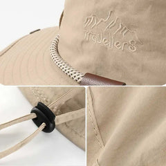Men Bucket Hat Letter Embroidery Leather Label Cowboy Hat Waterproof Outdoor