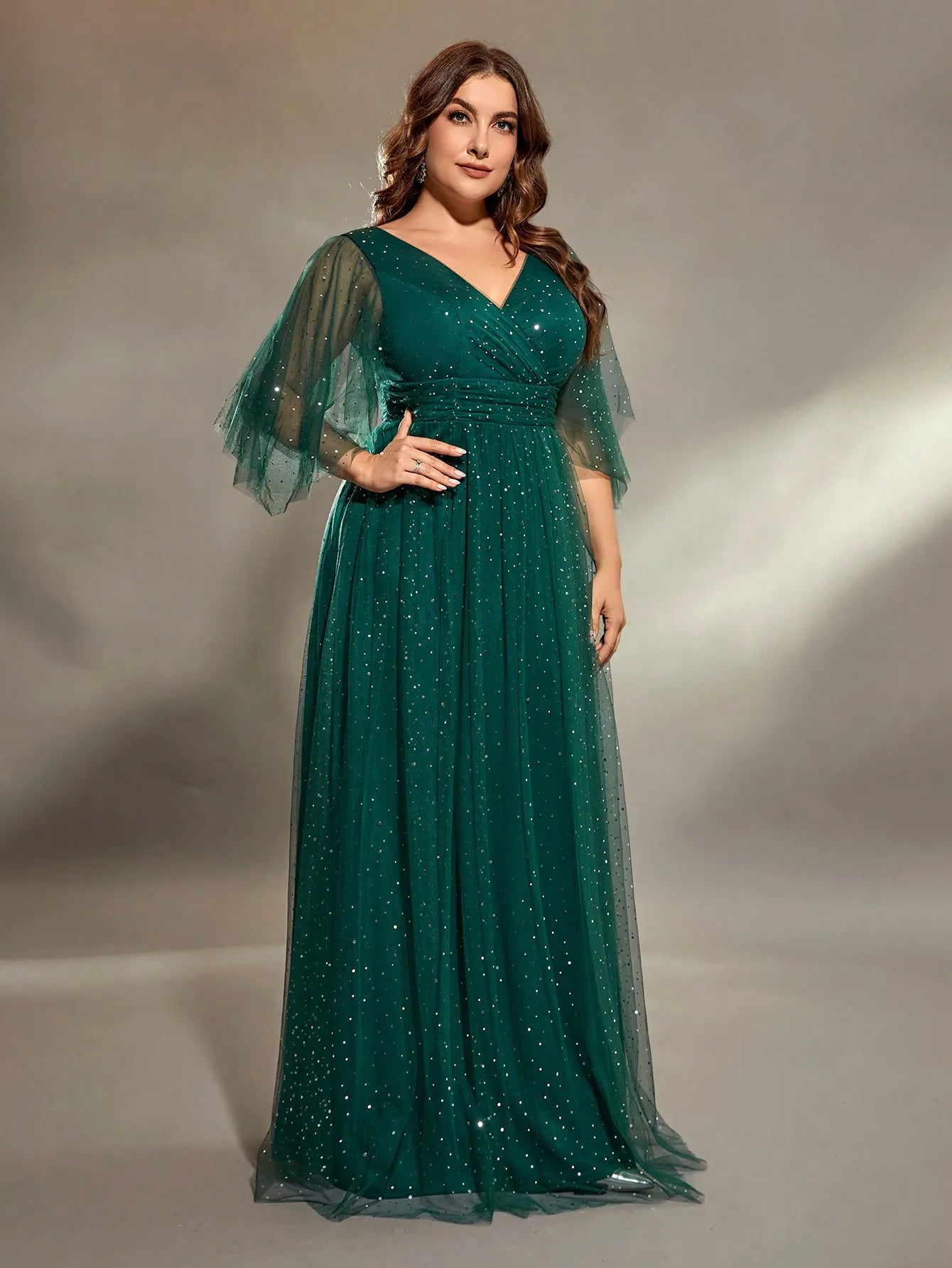 Mgiacy plus size V-neck cross chest pleats irregular long sleeve fillet netting A full skirt