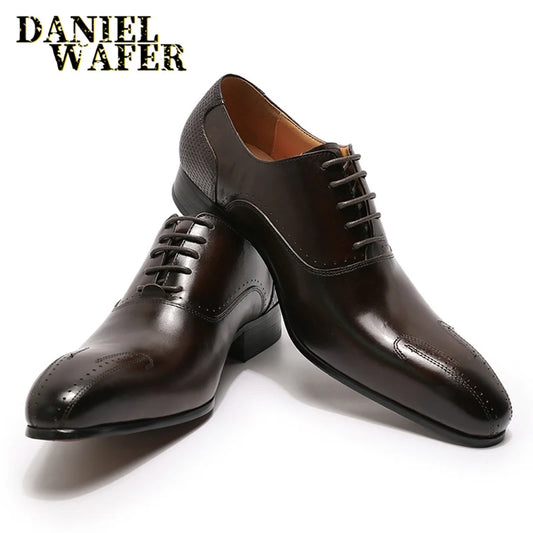 Winter Luxury Men Genuine Leather Shoes Lace Up Wedding Office Business