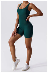 Women's Yoga Rompers One Piece Tummy Control Seamless Ribbed Jumpsuit Padded