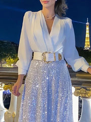 Evening wear Dresses: Maxi Dresses For Women Fashion Folds Loose Elegant Dress