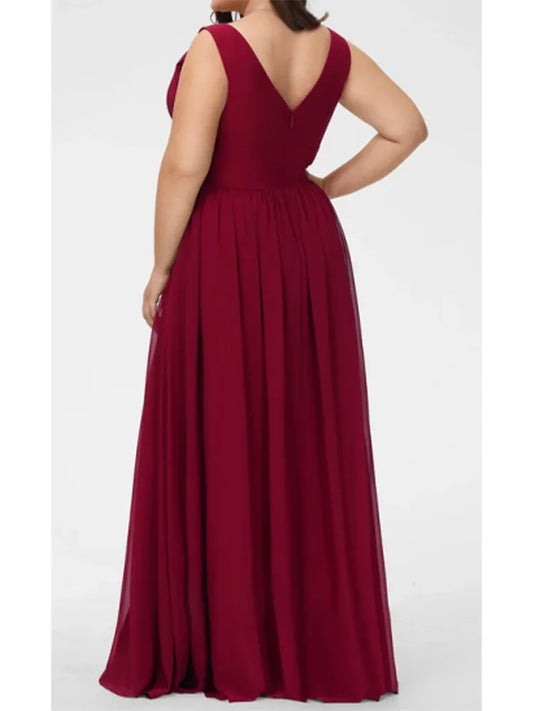 Plus Size Classic Mother of the Bride Dresses A-Line V-neck Waistband Chiffon