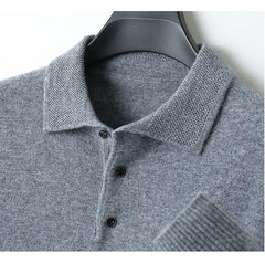 Merino Wool Hot Cardigans Men Lapel Pullover Long Sleeve POLO Neck Sweaters