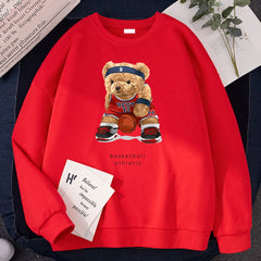 Women No Best14 Teddy Bear Basketball Athletic Print Hoodies Loose Crewneck