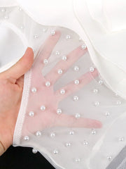 Formal attire Dresses: Women Long Sleeve Beaded Mesh Patchwork Peplum Dresses