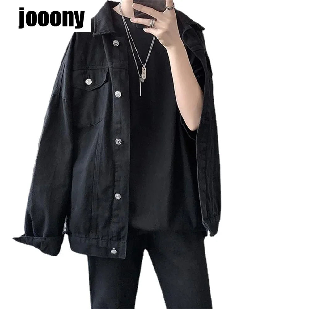 Men's Black Casual Workwear Jean Jacket Loose Casual Versatile Youthful Male
