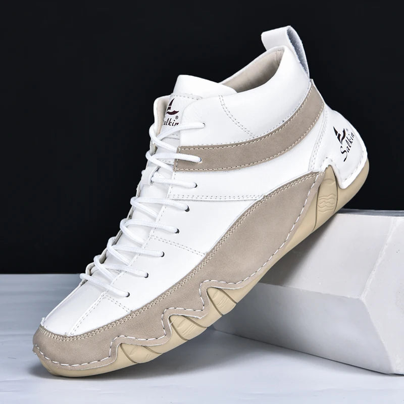 New 2024 Handmade Leather Men Boots Autumn Design Sneakers Man Breathable Casual Leather Shoes Men Ankle Boots Outdoor Fashion