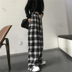 Oversize Women Sweatpants Fashion Black Plaid Casual Pants