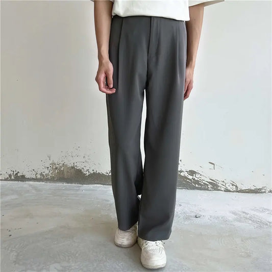 Men Fashion Social Mens Dress Pants Korean Loose Straight Wide Leg Pants Mens