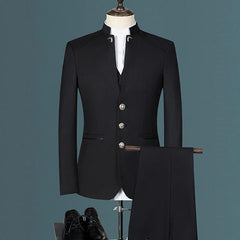 Tuxedo for Mens: Jacket Vest Pants Suit Three Piece Set / Men's Stand Collar Slim Fit