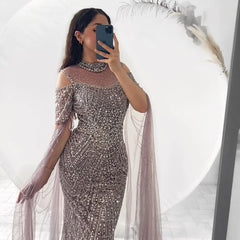 Homecoming Dresses: Mermaid Evening Dress with Cape Sleeves for Women